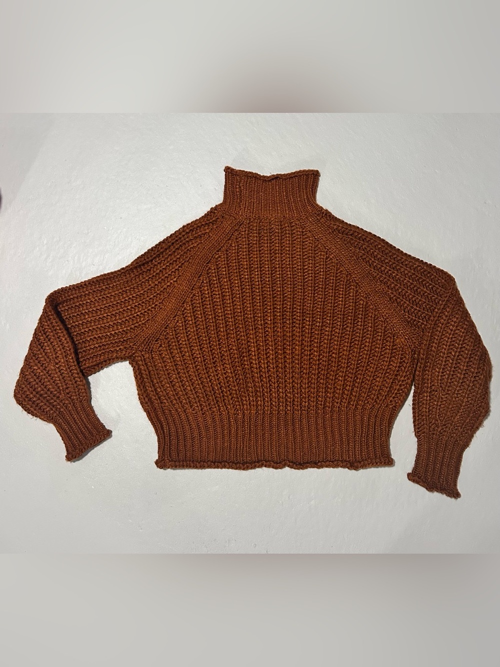H&M Brick Brown Cropped Turtleneck Sweater